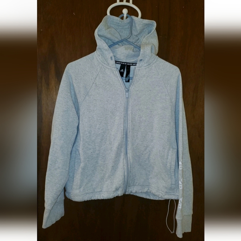 Adidas Stacked Logo Crop Hoodie Sz Medium